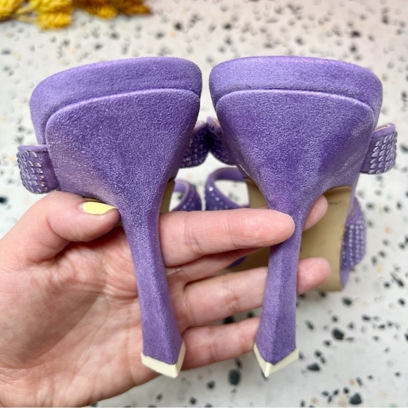 Nine West Y2K 90s Jeweled Women’s Purple Square Toe Heeled Sandals Sz 8 1/2” - Picture 9 of 10